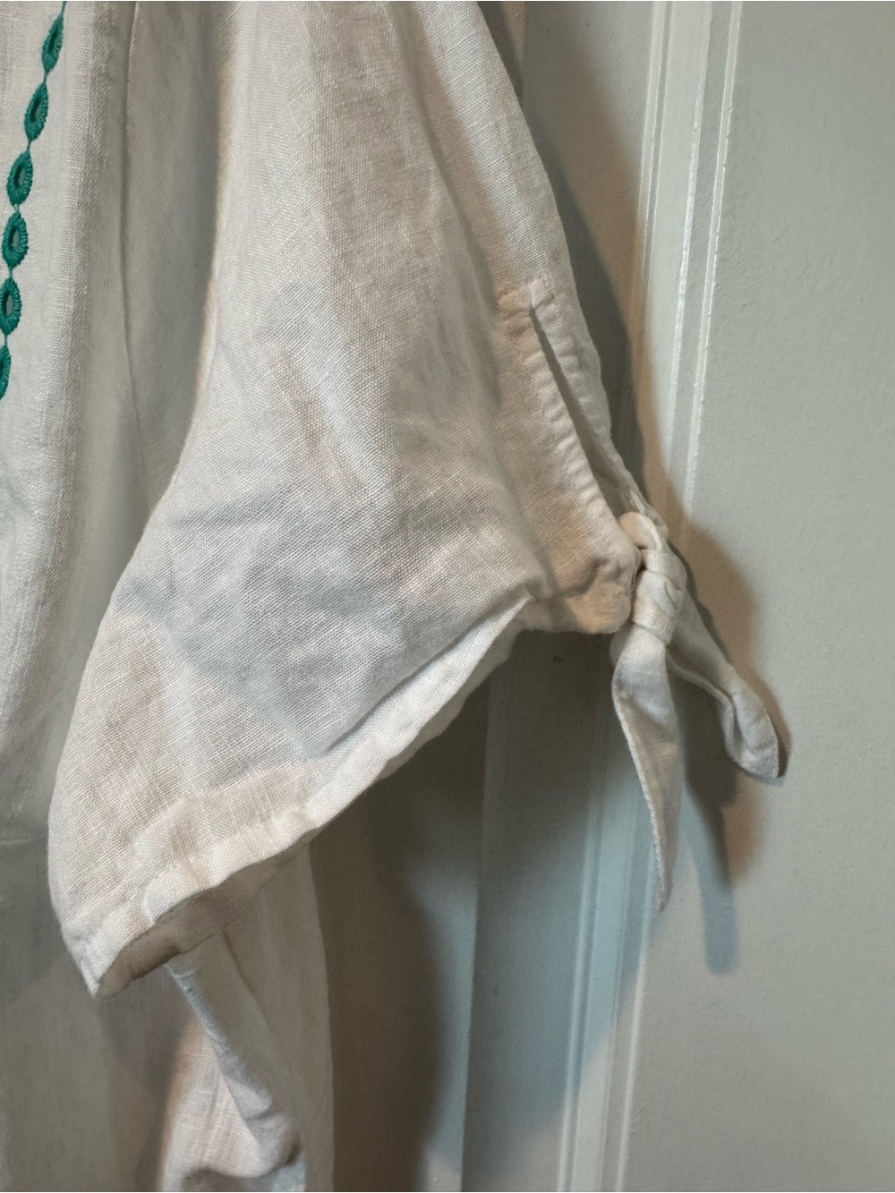 Talbots White Linen and Cotton Embroidered Short-Sleeve Top - Teal & Blue - Picture 5 of 9
